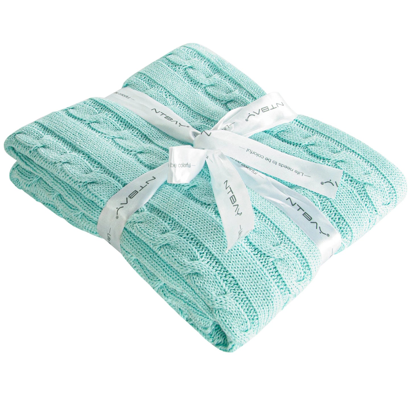 Ntbay 100% Cotton Cable Knit Toddler Blanket, Soft Warm