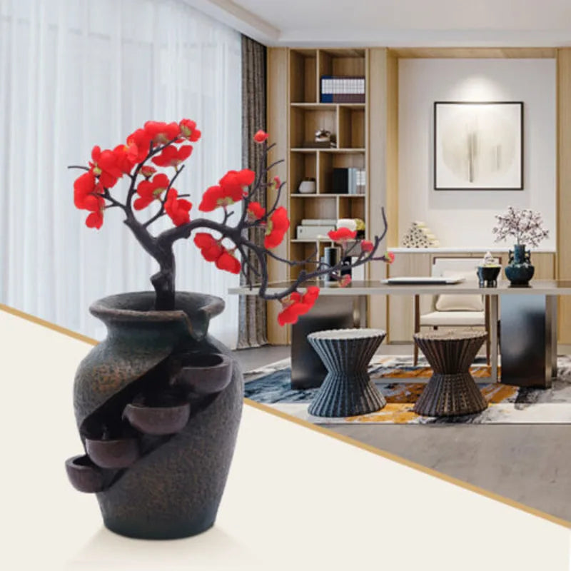 Flower Vase Waterfall Luxury Desk Accessories Indoor Water Fountain