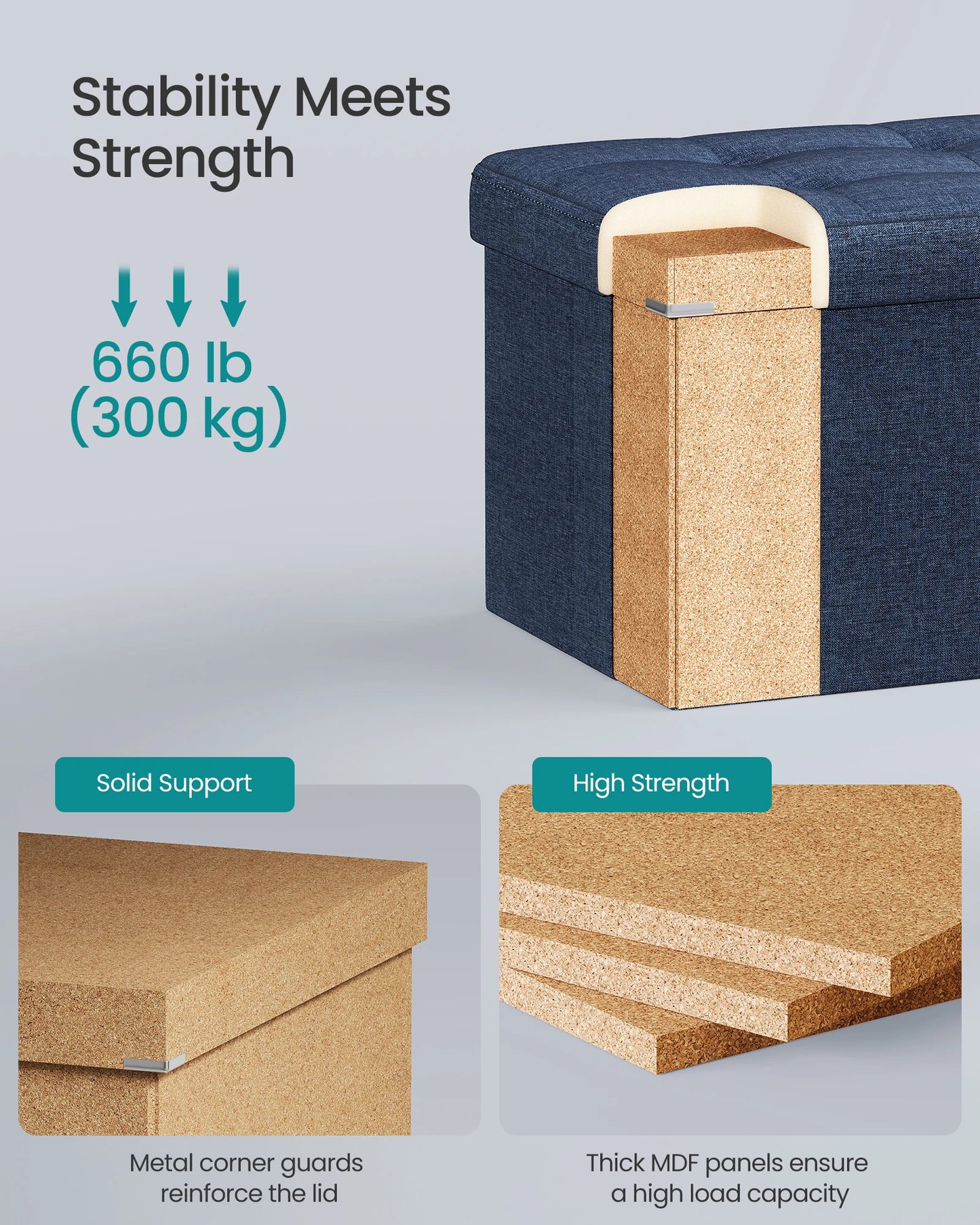 30 Inches Folding Storage Ottoman Bench