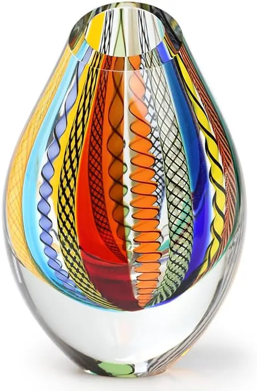 Blue Twisted Glass Vase Hand Blown Murano-Style Art Glass
