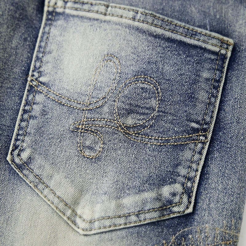 Men's Stylish Embroidered Denim Jeans with Trendy Streetwear Design