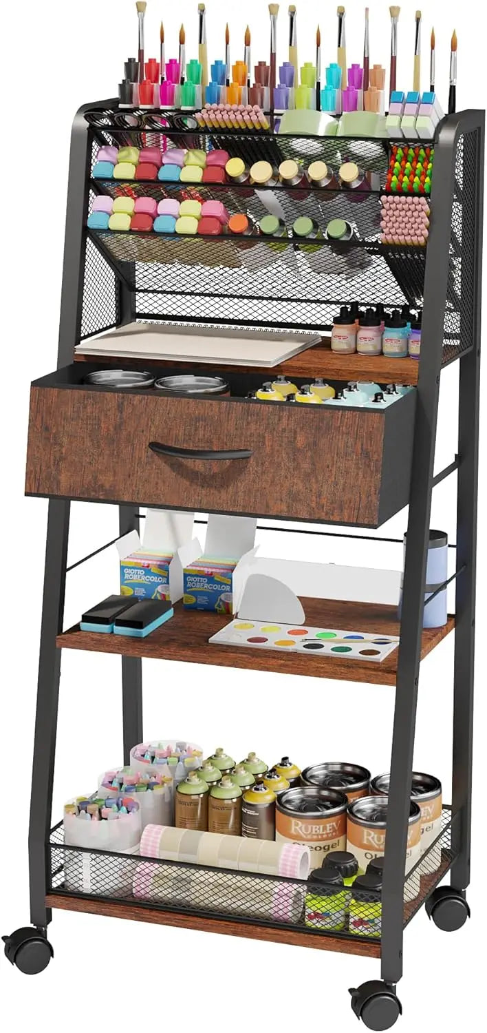 3 Tier Rolling Cart - Metal Utility Cart with Storage Drawer