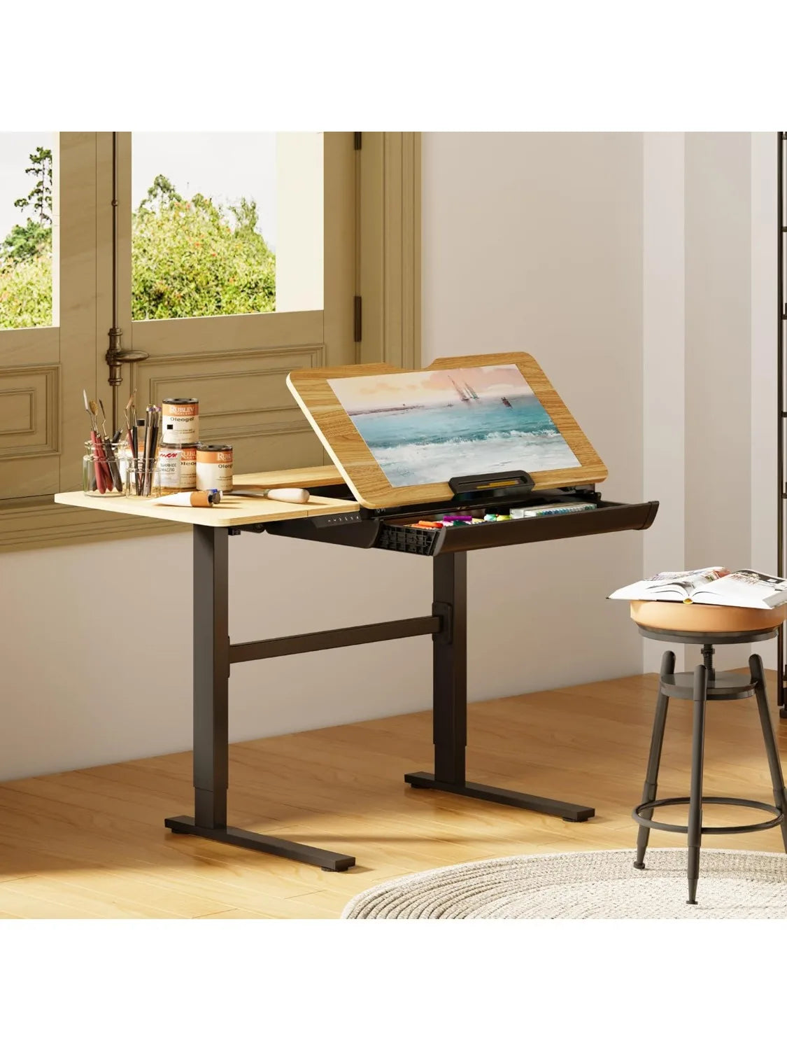 Drawing Desk Extendable Top Craft Workstation with Drawer