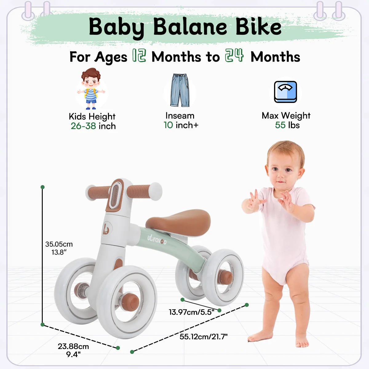 Ubravoo Baby Slide Balance Bike for 12-24 Months Toys