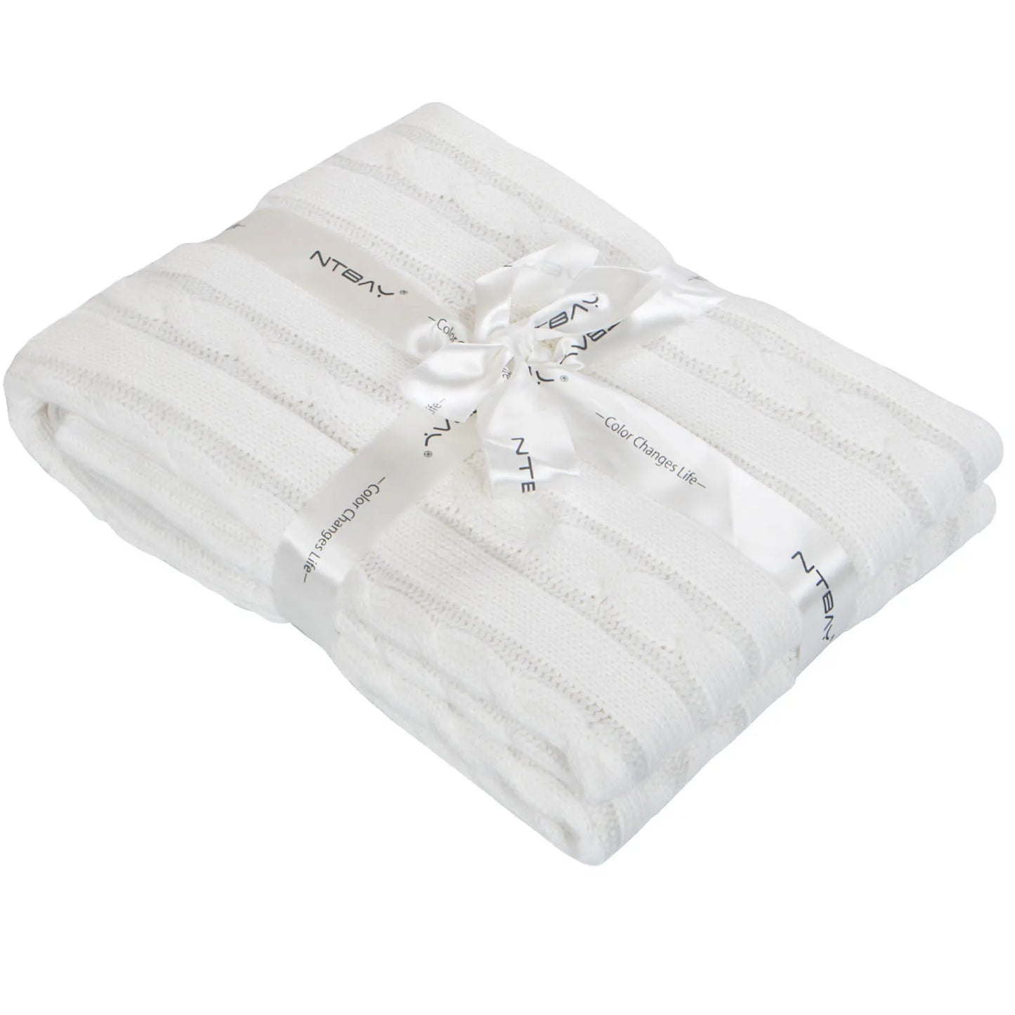 Ntbay 100% Cotton Cable Knit Toddler Blanket, Soft Warm