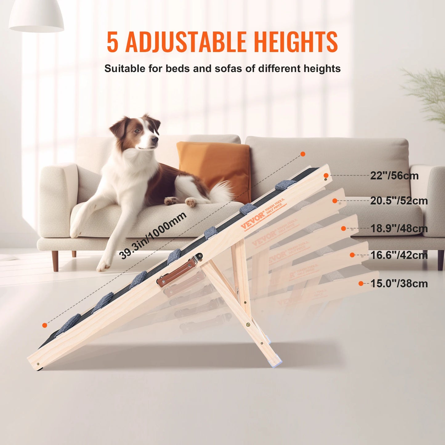 Dog Ramp Folding Ladder Anti-slip High Adjustable Wooden Ramp