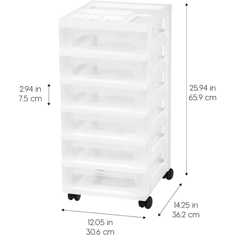 USA Plastic Drawer Storage Organizer Rolling Cart with 6 Drawers