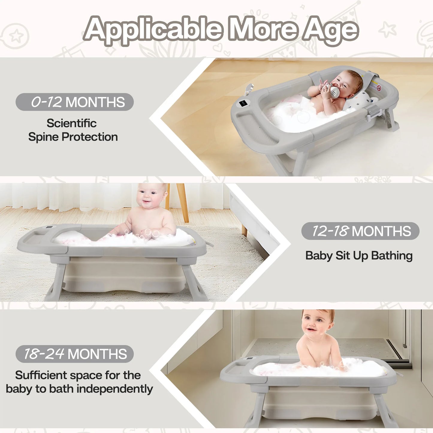 Baby Bathtub with Soft Cushion & Thermometer for 0-36 Months