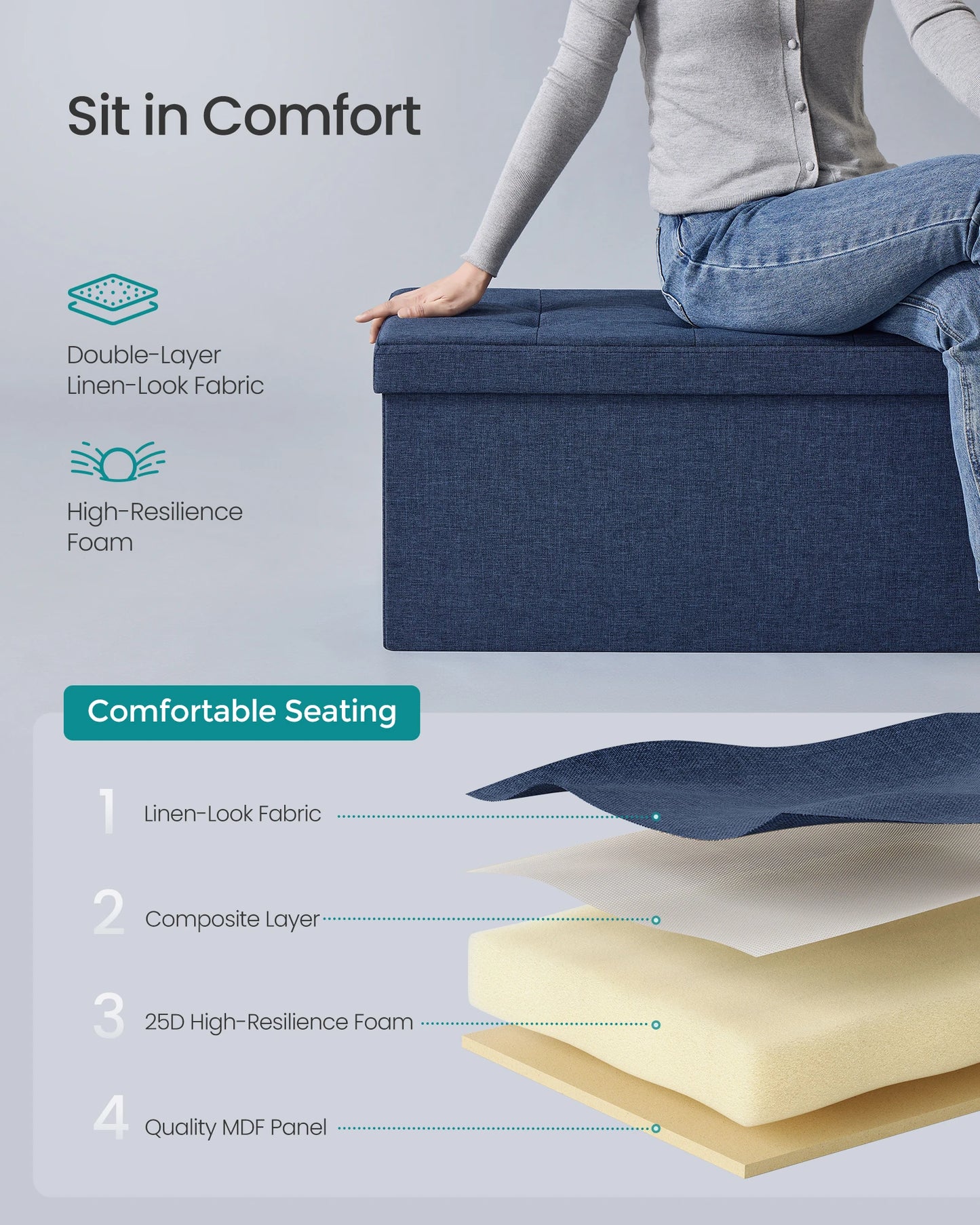 30 Inches Folding Storage Ottoman Bench