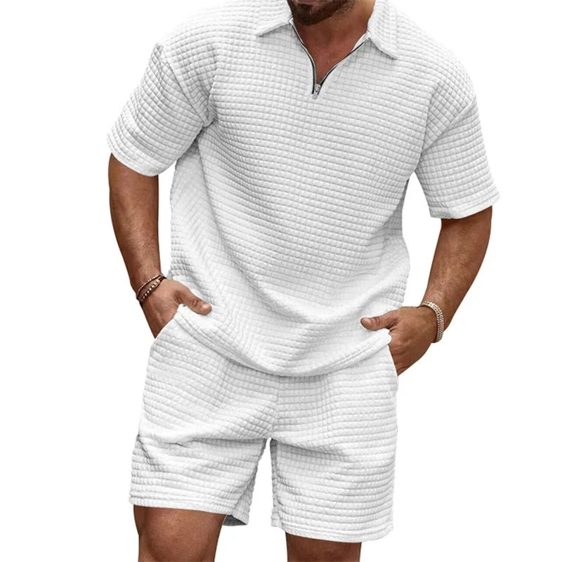 Men's Casual Outfit Short Sleeve Tee with Drawstring Shorts Set