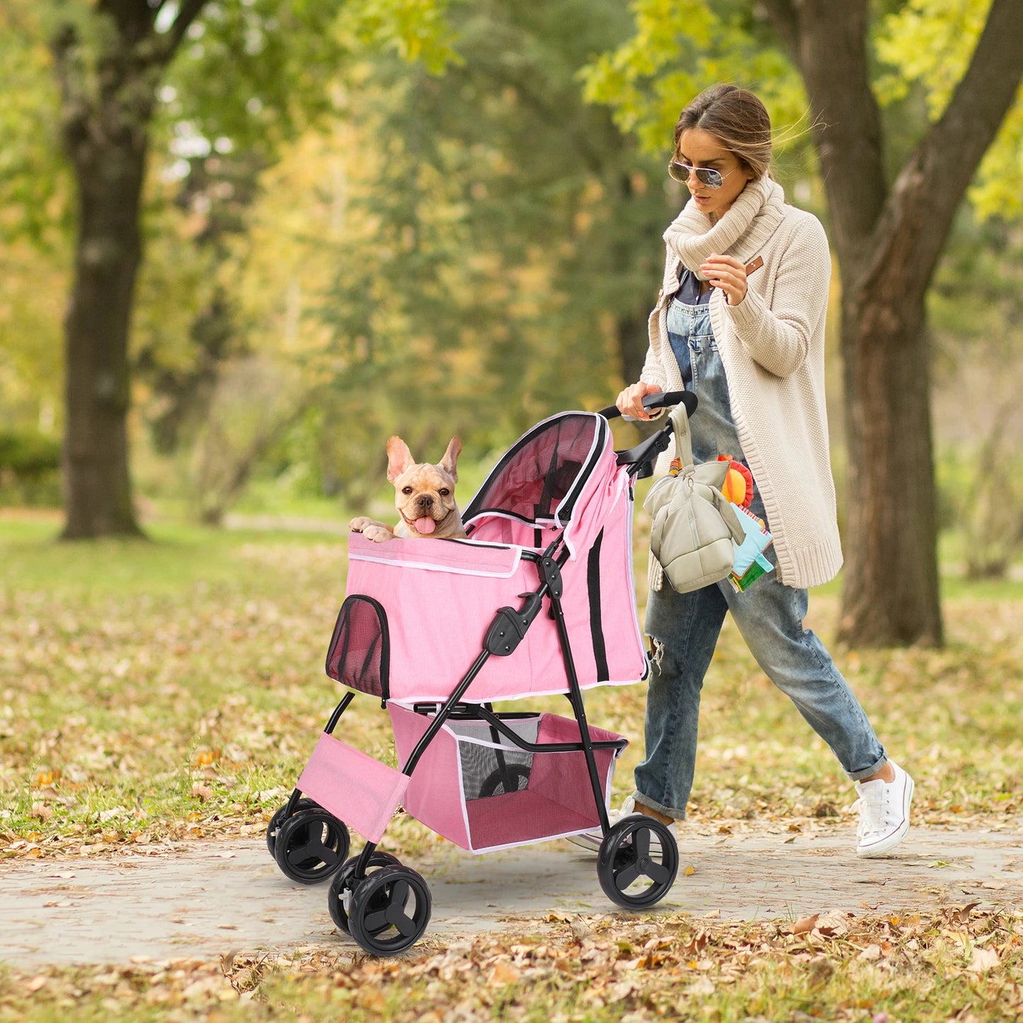 Four-Wheeled Universal Wheel Luxury Pet Stroller With Cup Holder