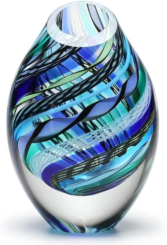 Blue Twisted Glass Vase Hand Blown Murano-Style Art Glass