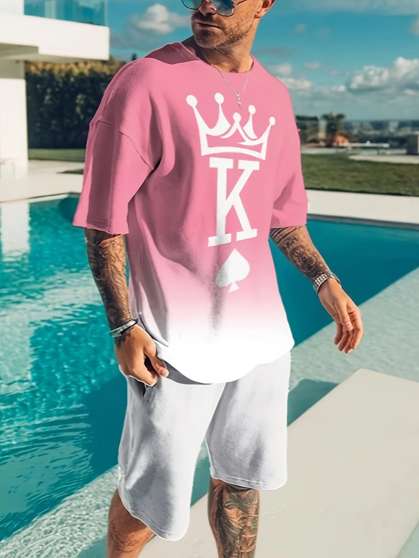 Men's Trendy Round Neck Short-Sleeved Shorts Two-Piece Suit
