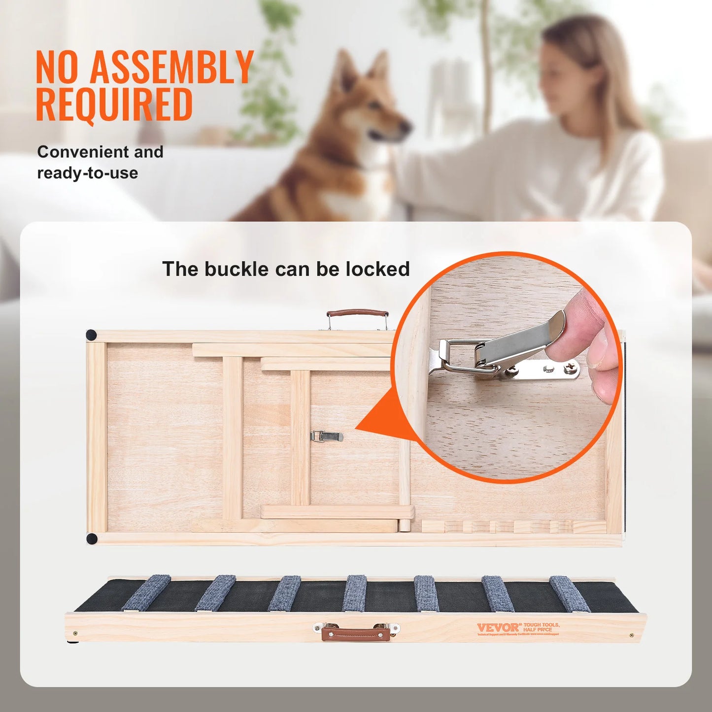 Dog Ramp Folding Ladder Anti-slip High Adjustable Wooden Ramp