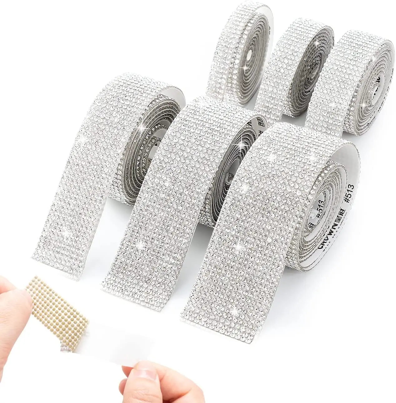 10Yard Rhinestone Ribbons Silver Self Adhesive Crystal Diamond Wrap