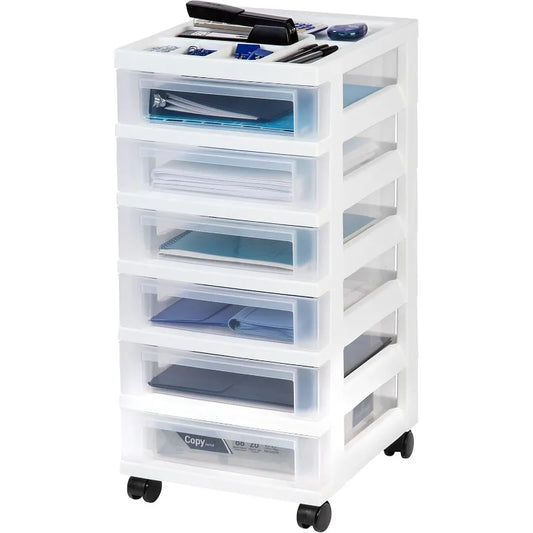 USA Plastic Drawer Storage Organizer Rolling Cart with 6 Drawers