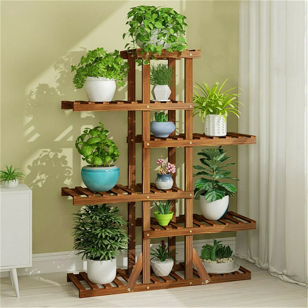 Reinforced 52" Tall 6 Tier Wood Plant Stand Corner Shelf Flower Rack Garden Home