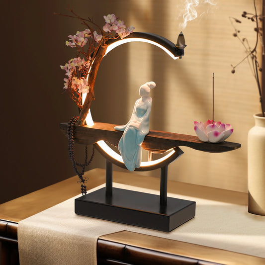 Classical Backflow Incense Burner Waterfall LED Backflow Smoke Flower Incense Censer Holder Home Decoration
