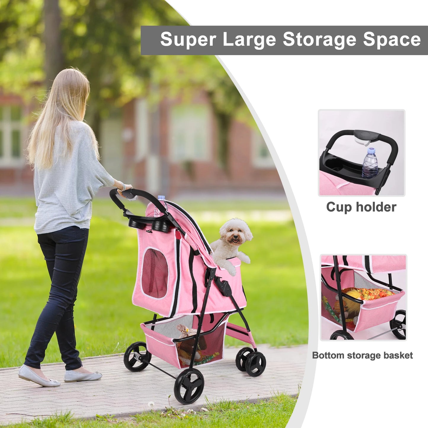Four-Wheeled Universal Wheel Luxury Pet Stroller With Cup Holder