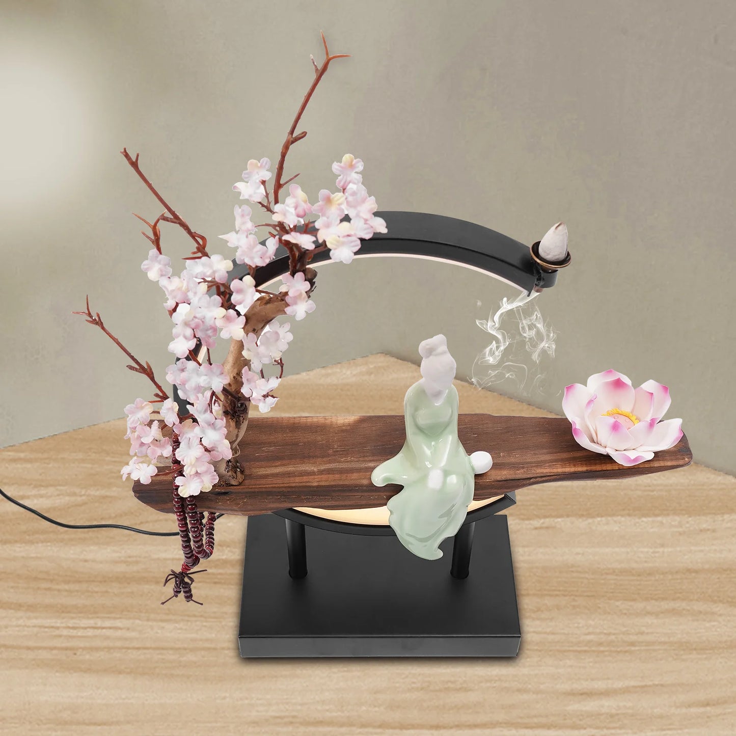 Waterfall LED Backflow Smoke Flower Incense Burner Censer Holder Home Decor