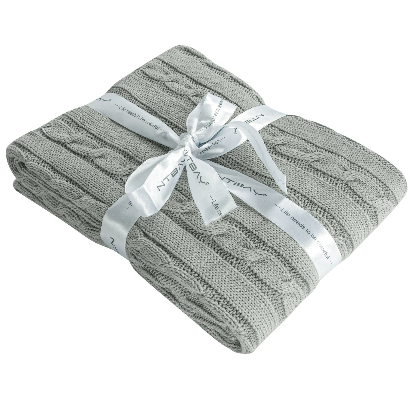 Ntbay 100% Cotton Cable Knit Toddler Blanket, Soft Warm