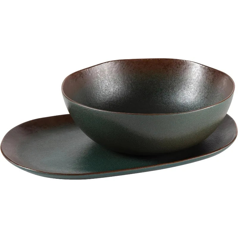 Santorini Mist Double Bowl Terracotta Reactive Glaze Dinnerware
