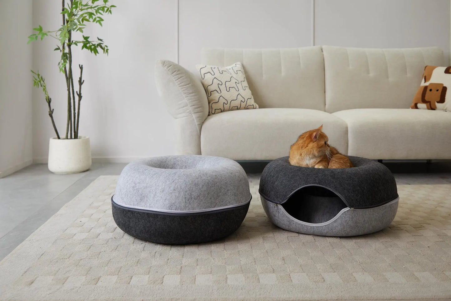 Hexagon duplex colour Cat Tunnel Bed Cat Cave for Multiple Cats  Large Cats Scratch Resistant Washable Detachable Round Felt Cat