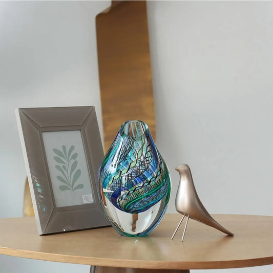 Blue Twisted Glass Vase Hand Blown Murano-Style Art Glass
