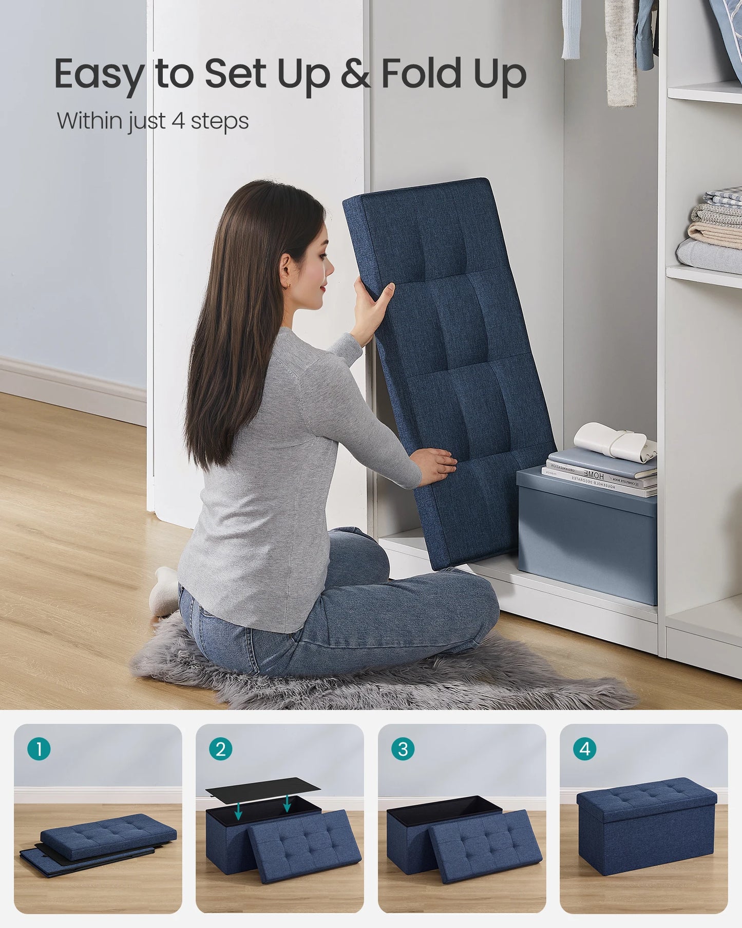 30 Inches Folding Storage Ottoman Bench