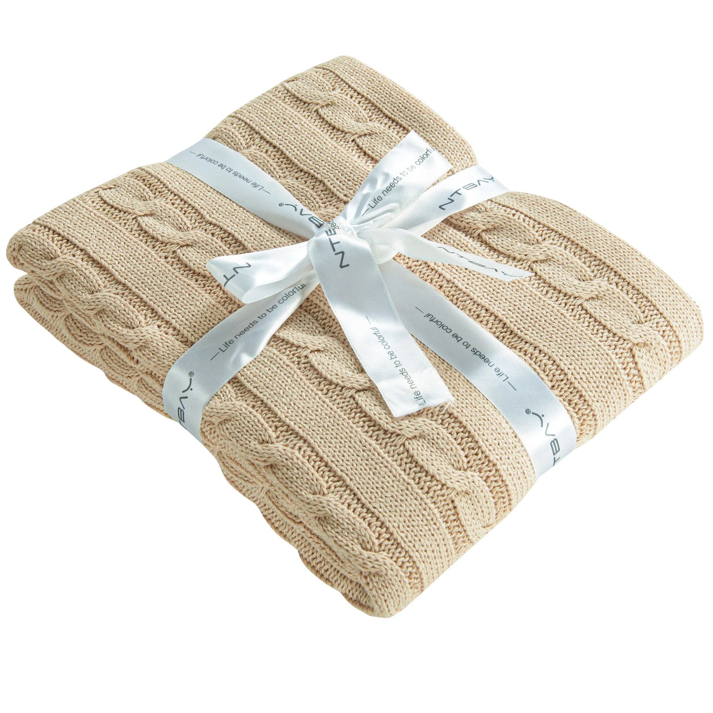 Ntbay 100% Cotton Cable Knit Toddler Blanket, Soft Warm
