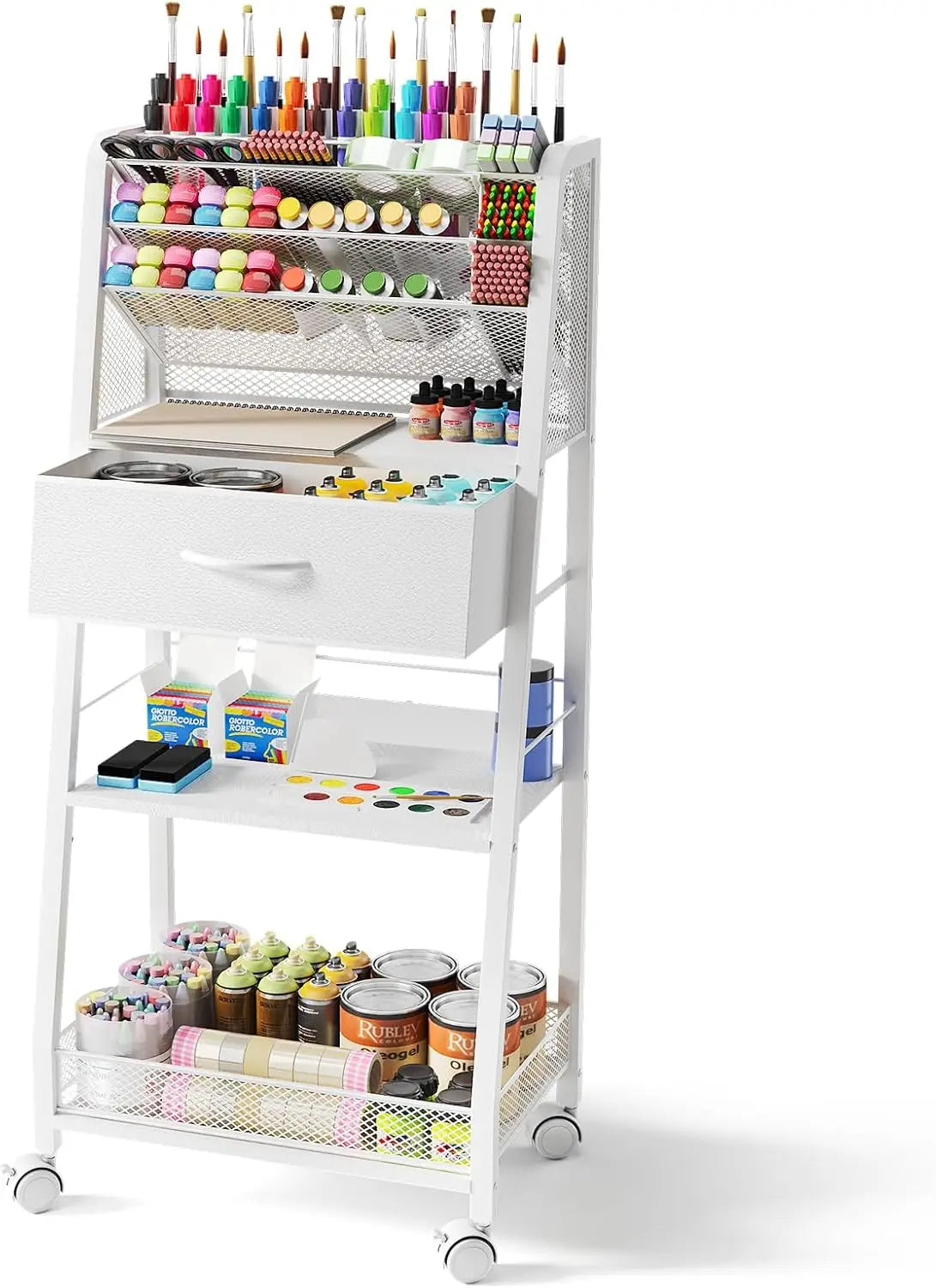 3 Tier Rolling Cart - Metal Utility Cart with Storage Drawer