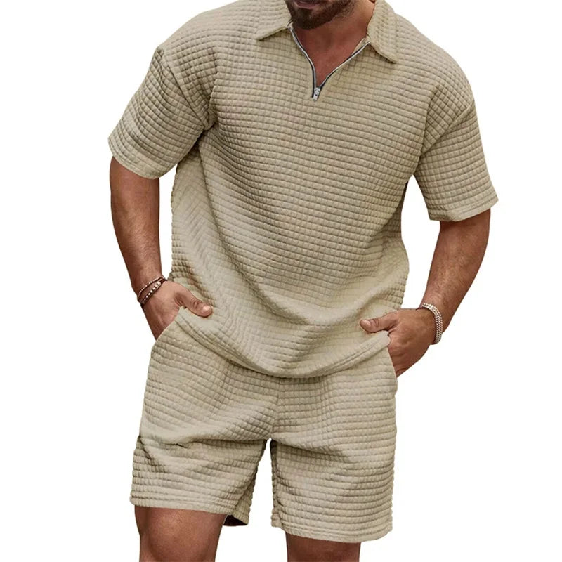Men's Casual Outfit Short Sleeve Tee with Drawstring Shorts Set
