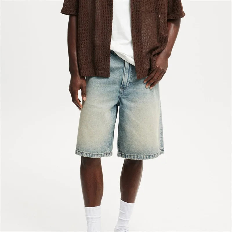 Men's Vintage Washed Denim Shorts with Relaxed Fit