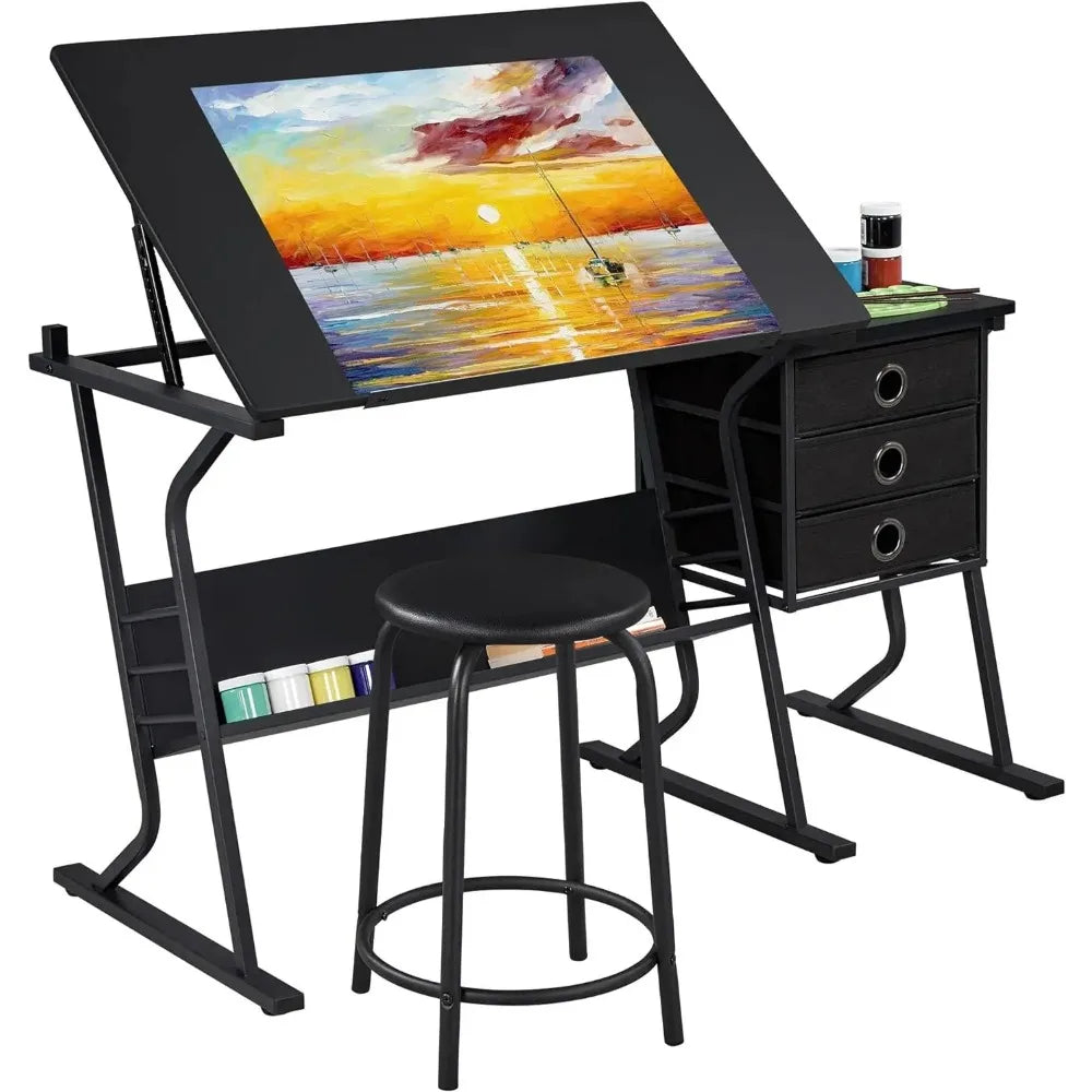 Comfort Corner Drafting Table for Adults with Stool and Drawers