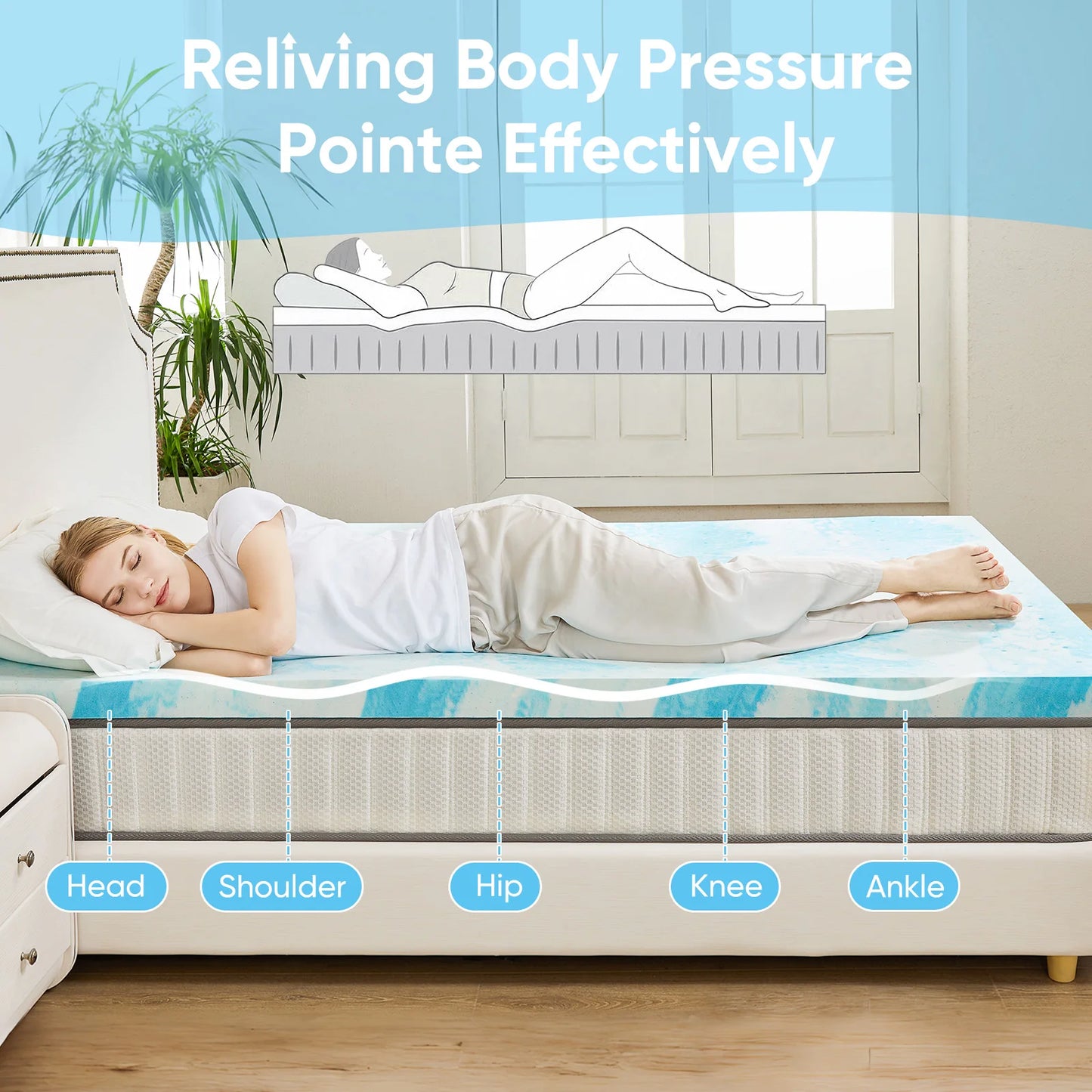2-3 Inch Gel Memory Foam Mattress Topper Full Size Cooling Mattress