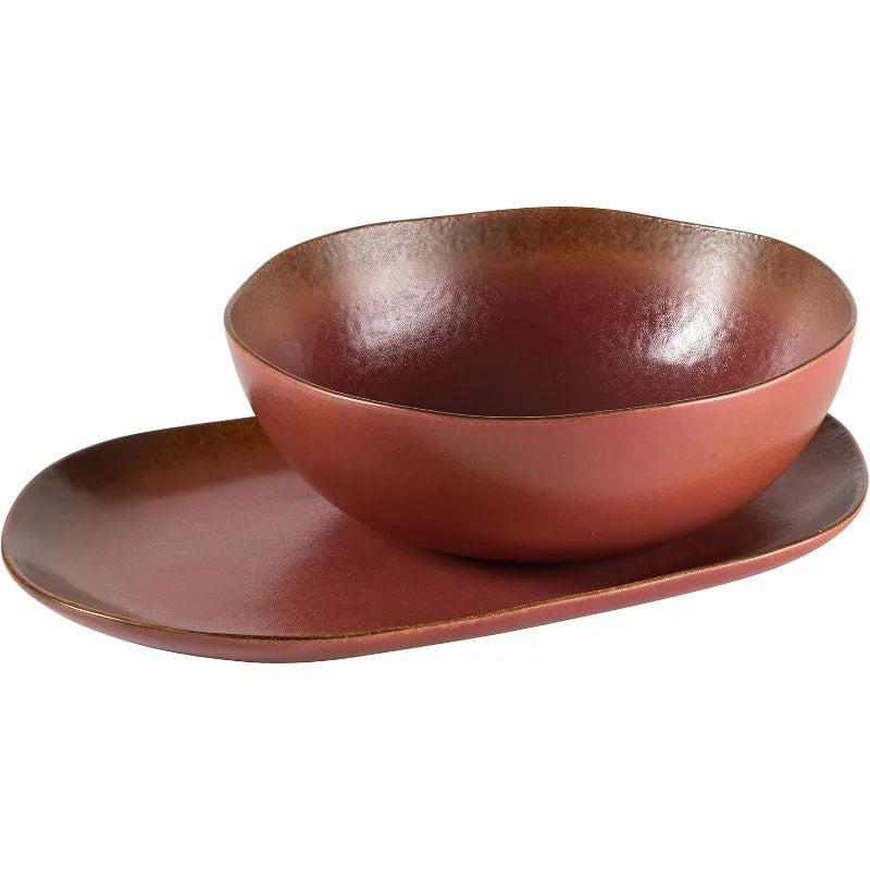 Santorini Mist Double Bowl Terracotta Reactive Glaze Dinnerware