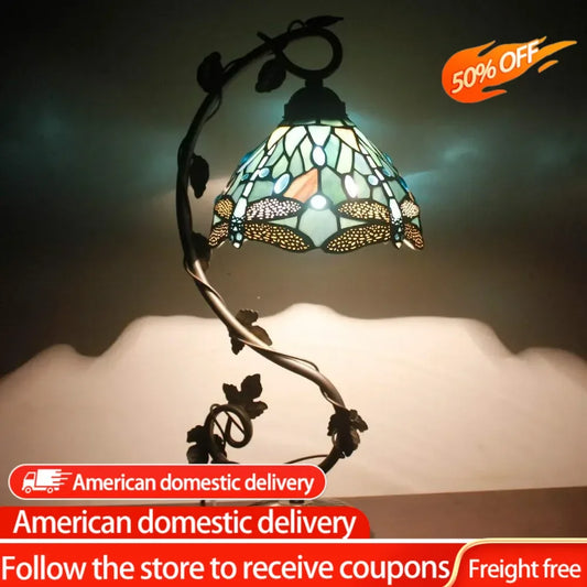 Tiffany Lamp Sea Blue Stained Glass Dragonfly