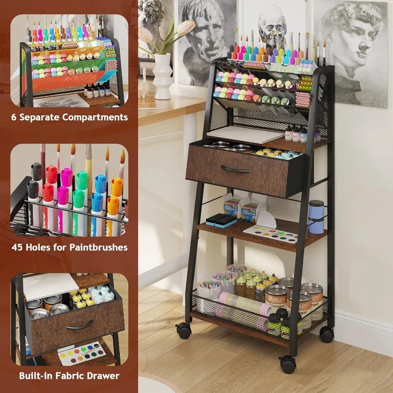 3 Tier Rolling Cart - Metal Utility Cart with Storage Drawer