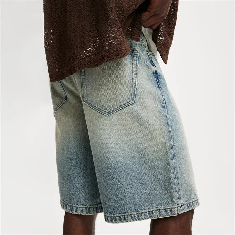 Men's Vintage Washed Denim Shorts with Relaxed Fit