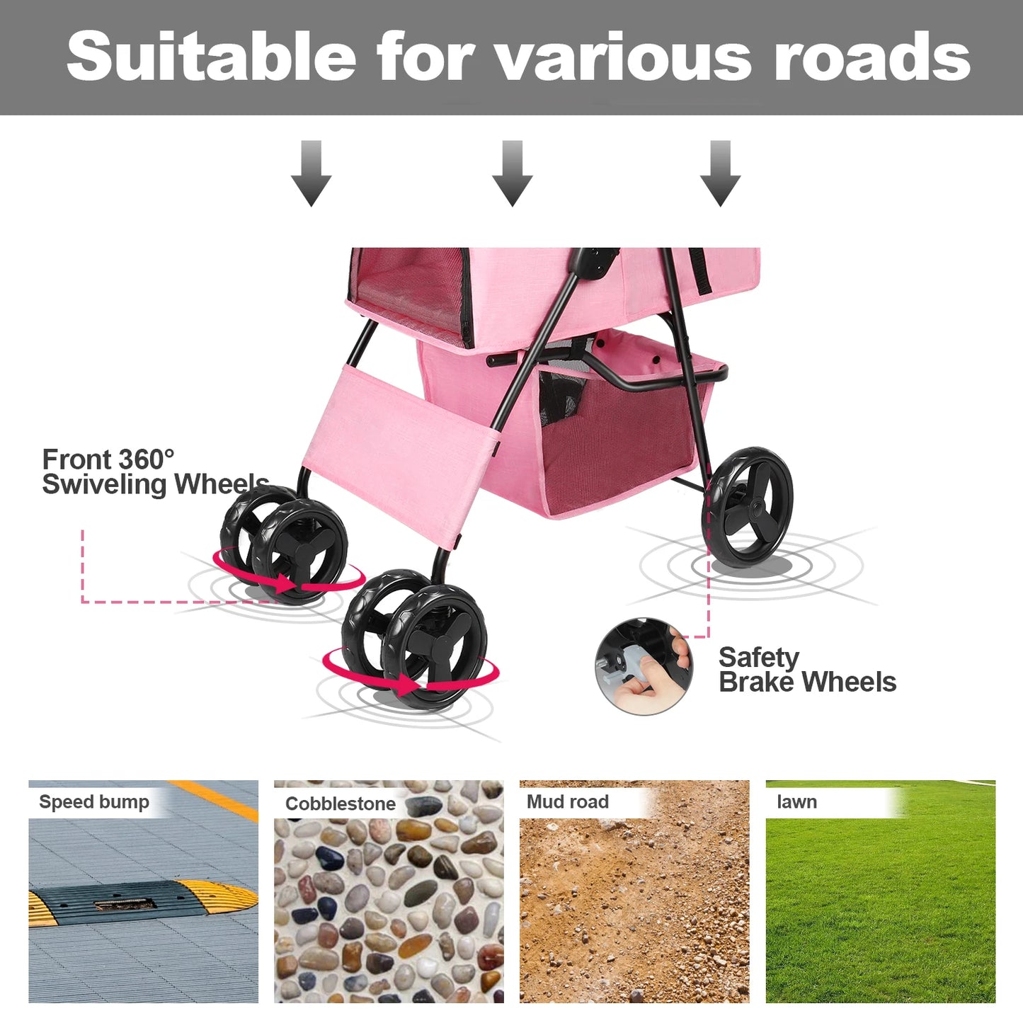 Four-Wheeled Universal Wheel Luxury Pet Stroller With Cup Holder