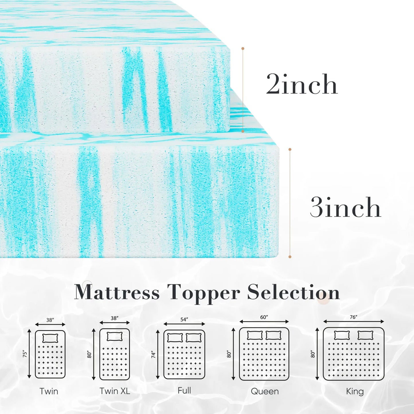 2-3 Inch Gel Memory Foam Mattress Topper Full Size Cooling Mattress