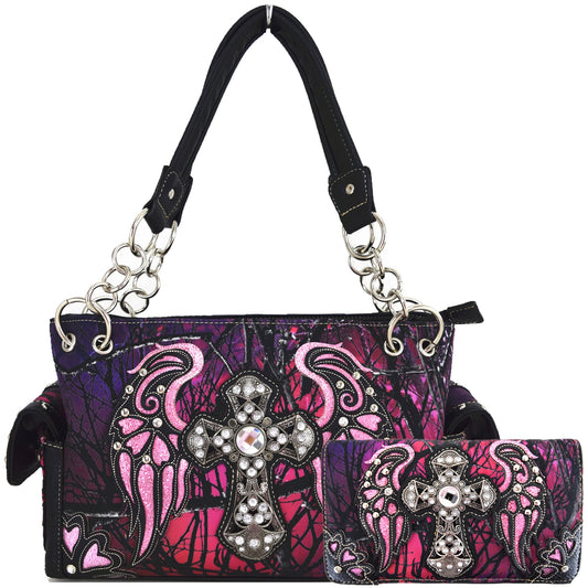 Camouflage Rhinestone Glow Wings Western Style Purse