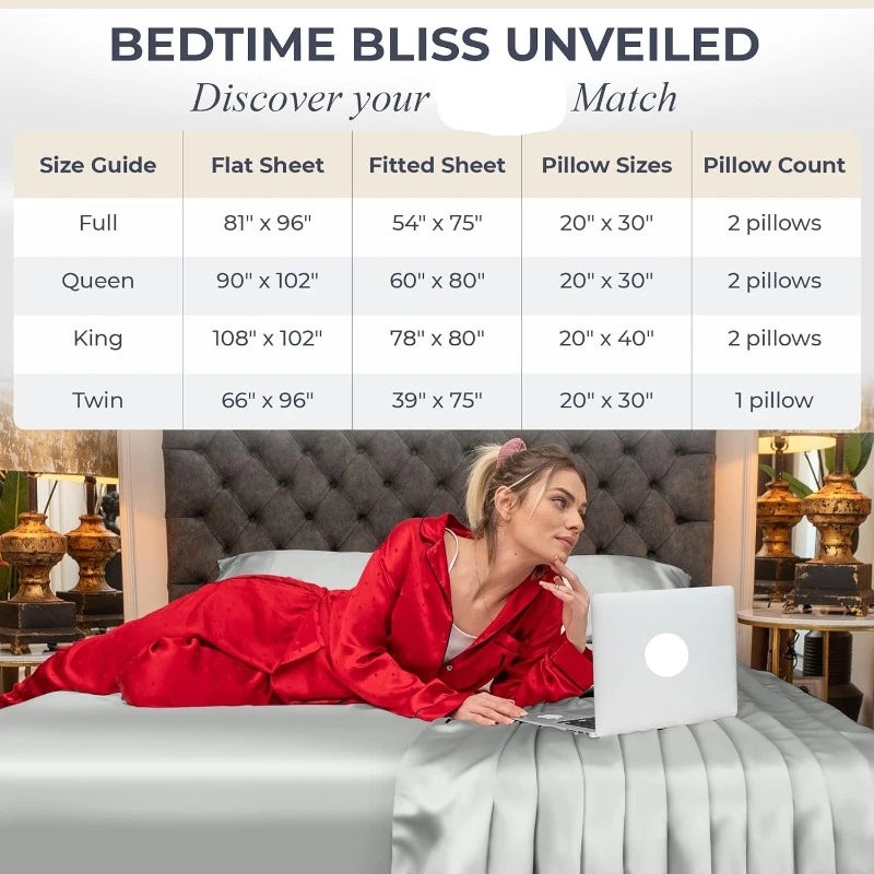 Satin Sheets Queen Size Set 4 Pcs - Silky & Luxuriously Soft